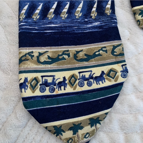 Silk Italian Nautical Themed Blue Tan Silk Tie - Picture 4 of 12